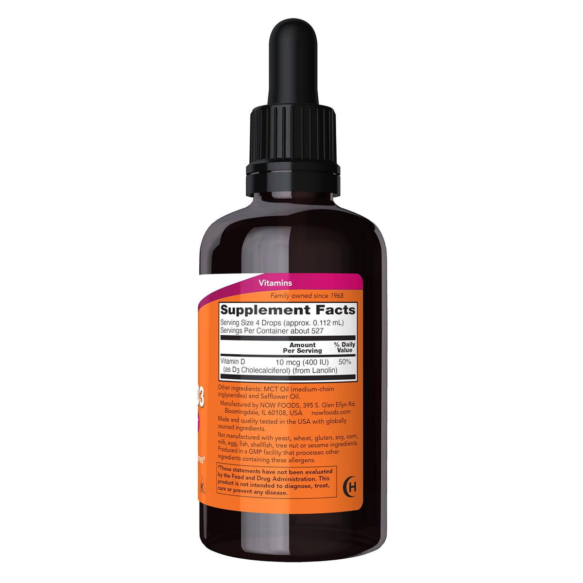 Now Foods Liquid Vitamin D-3 400Iu/Dropper, 2 Ounce