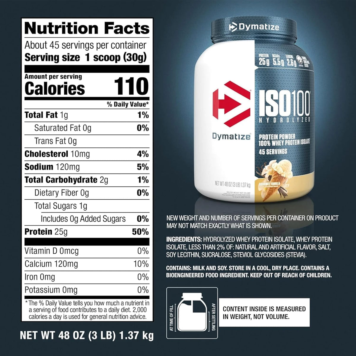 Dymatize ISO100 Hydrolyzed Whey Protein – Gourmet Vanilla 5 lbs