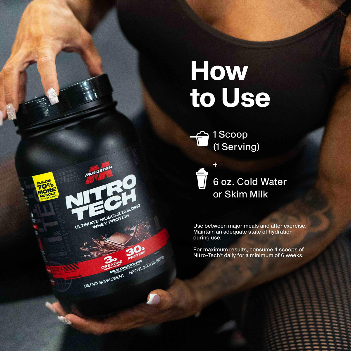MuscleTech Nitro-Tech Nutrition Facts Label and Serving Size Breakdown