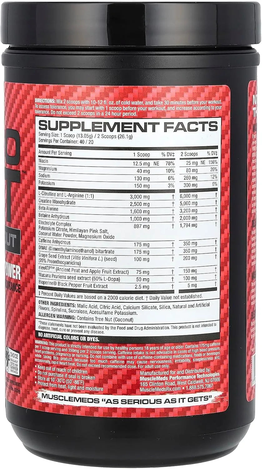Musclemeds Nitro Lift Pre Workout Enhance Endurance And Muscle Performance, Blue Slush, 40 Servings