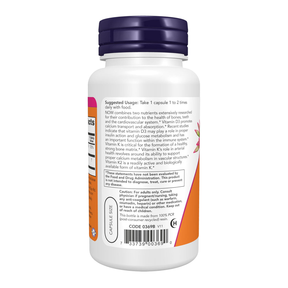 Now Foods Vitamin D-3 & K-2 Veg Capsule (120cap)