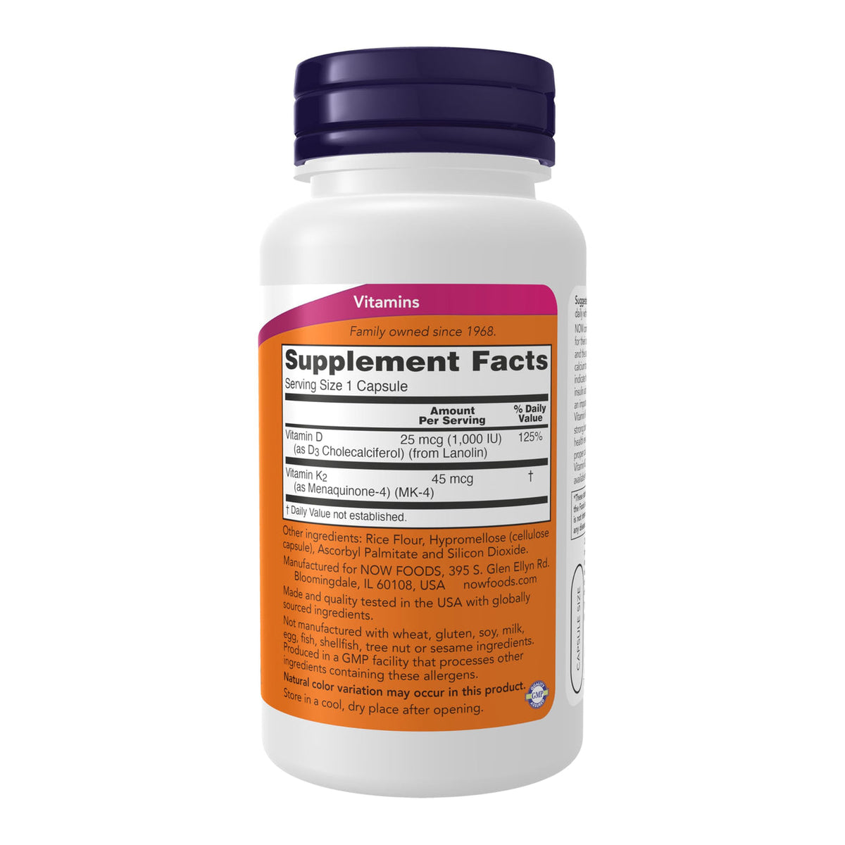 Now Foods Vitamin D-3 & K-2 Veg Capsule (120cap)