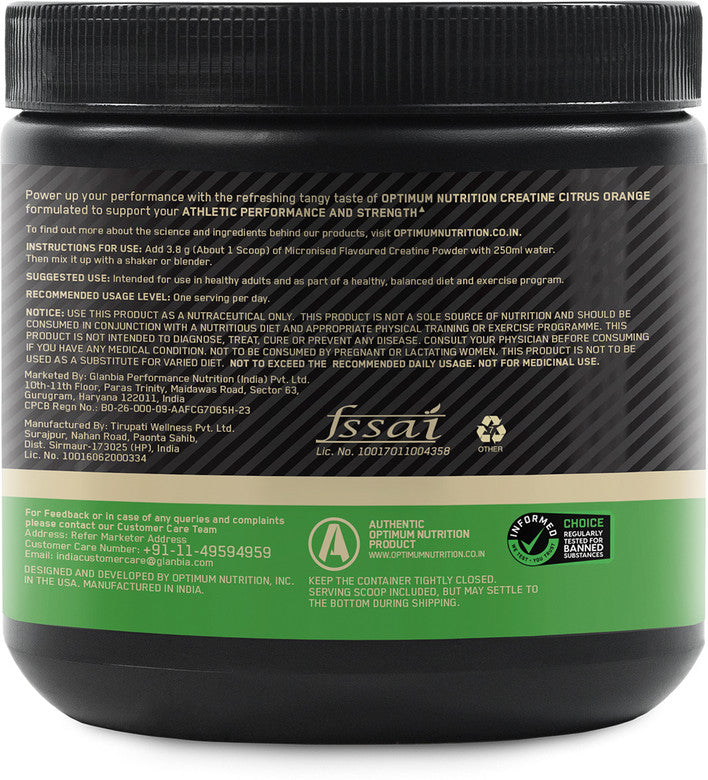 Optimum Nutrition Micronized Creatine Powder Creatine (250 g, Citurs Orange)